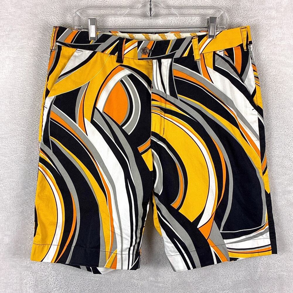Loudmouth Golf Shorts Mens 36 (38) Black Yellow Swirl Preppy Summer Outdoors